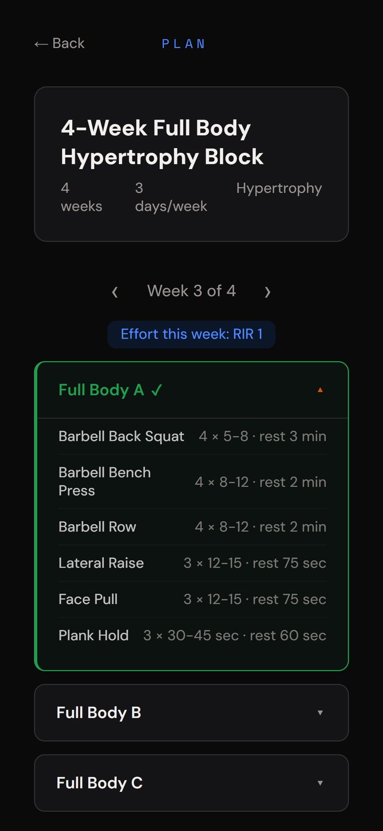 A 4-week training block with this week's sessions